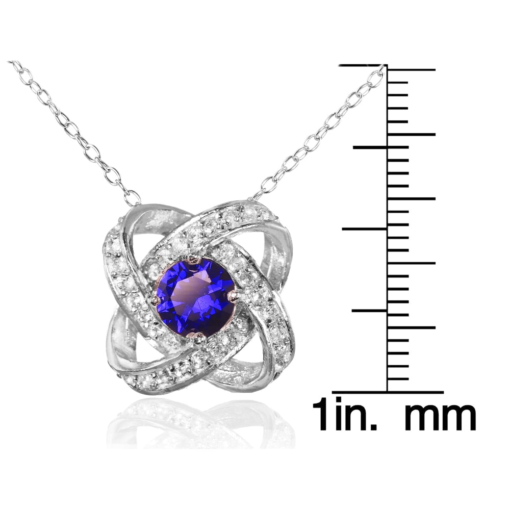 Sterling Silver Created Blue Sapphire and White Topaz Love Knot Necklace-3