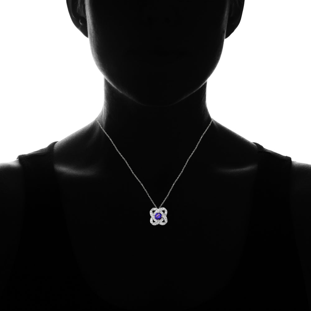 Sterling Silver Created Blue Sapphire and White Topaz Love Knot Necklace-4