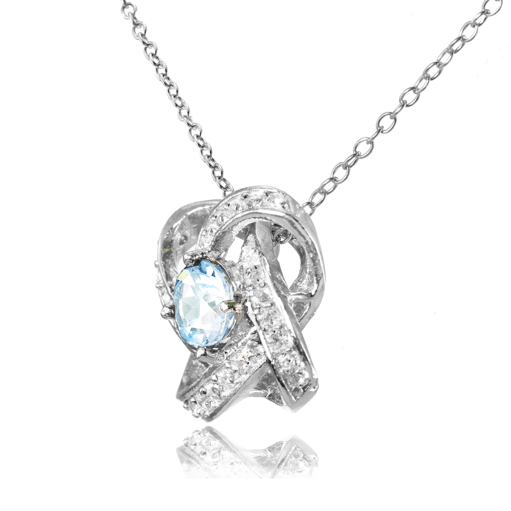 Sterling Silver Blue and White Topaz Love Knot Necklace-2