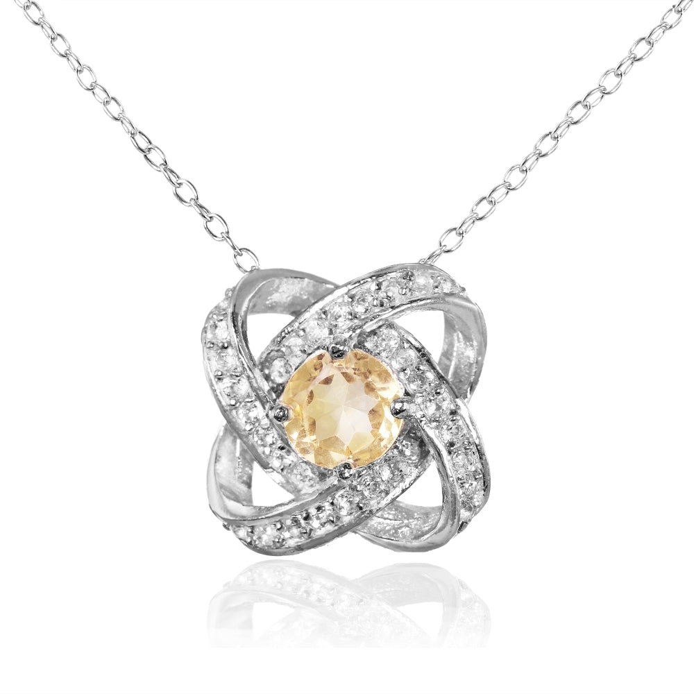 Sterling Silver Citrine and White Topaz Love Knot Necklace