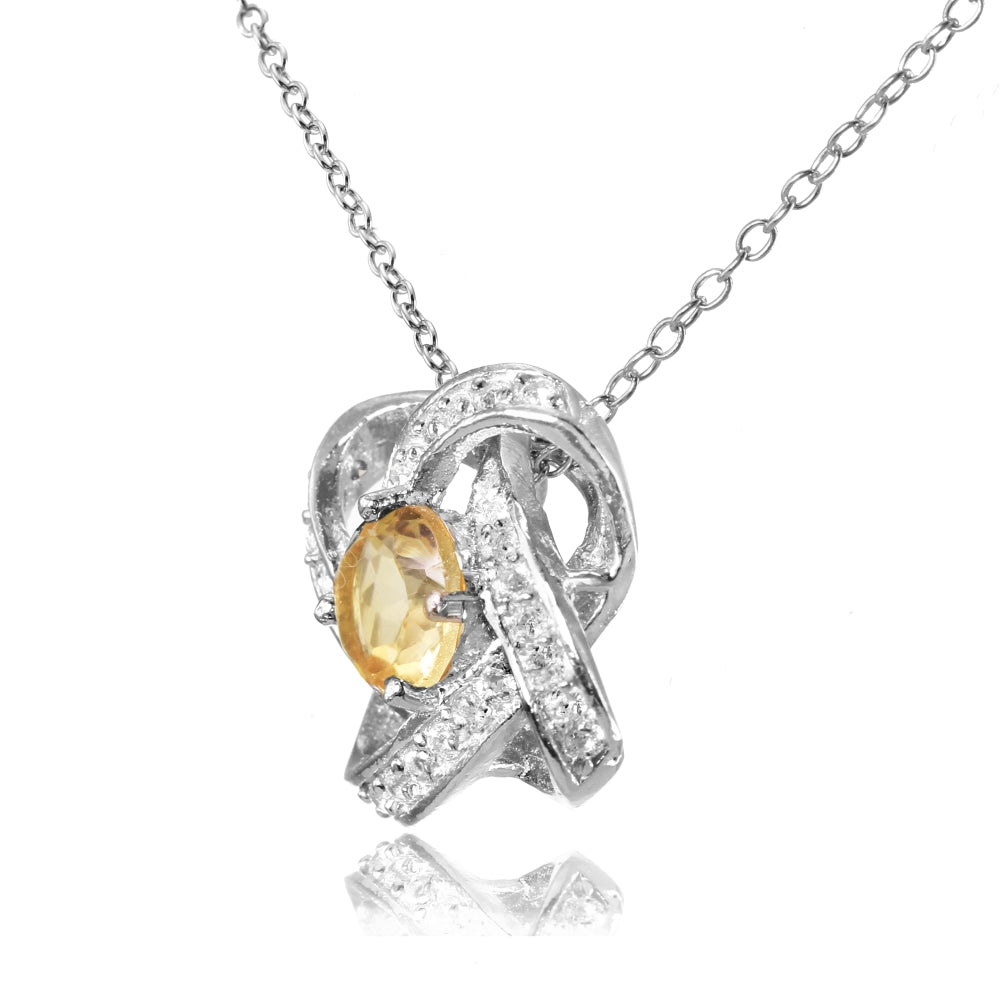 Sterling Silver Citrine and White Topaz Love Knot Necklace-2