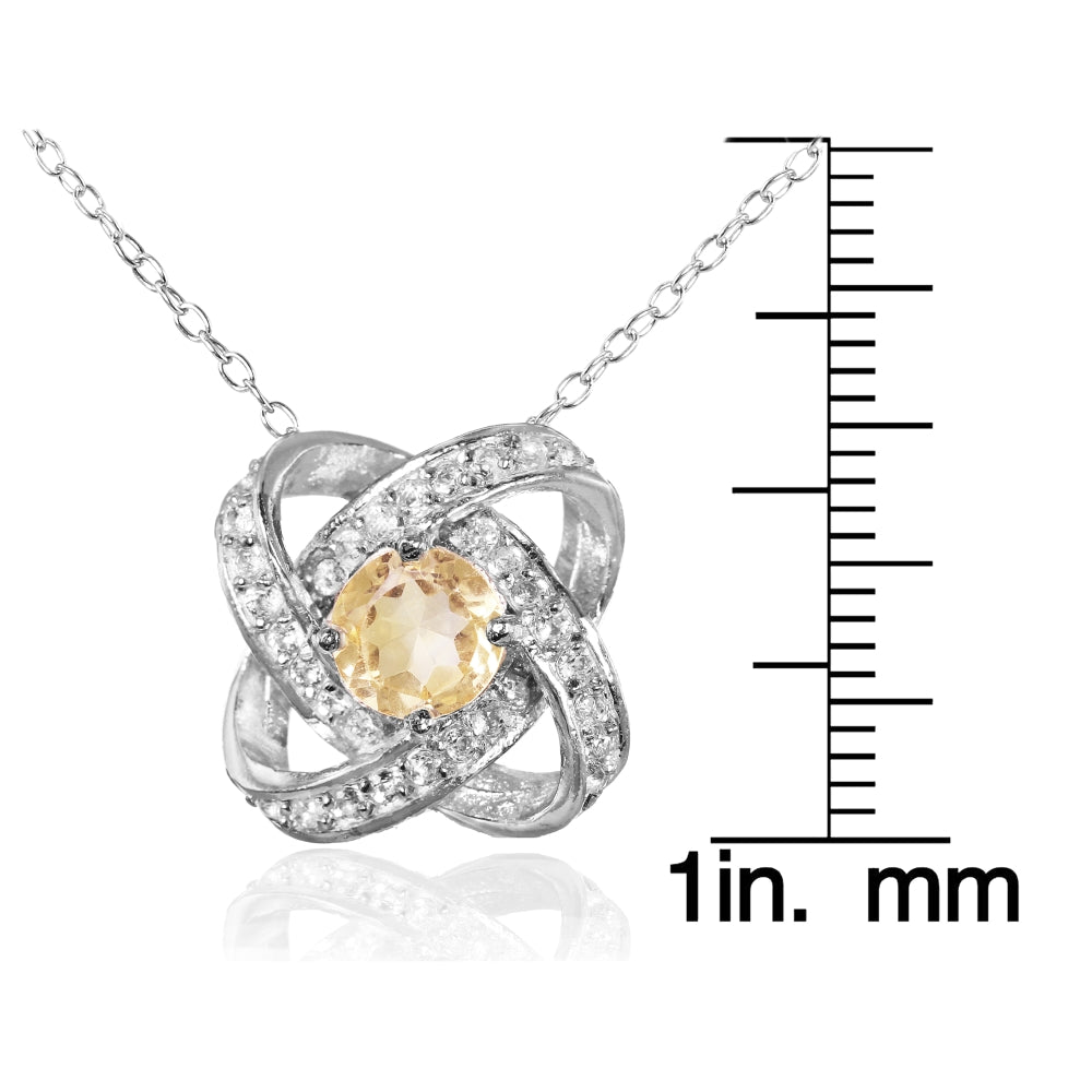 Sterling Silver Citrine and White Topaz Love Knot Necklace-3