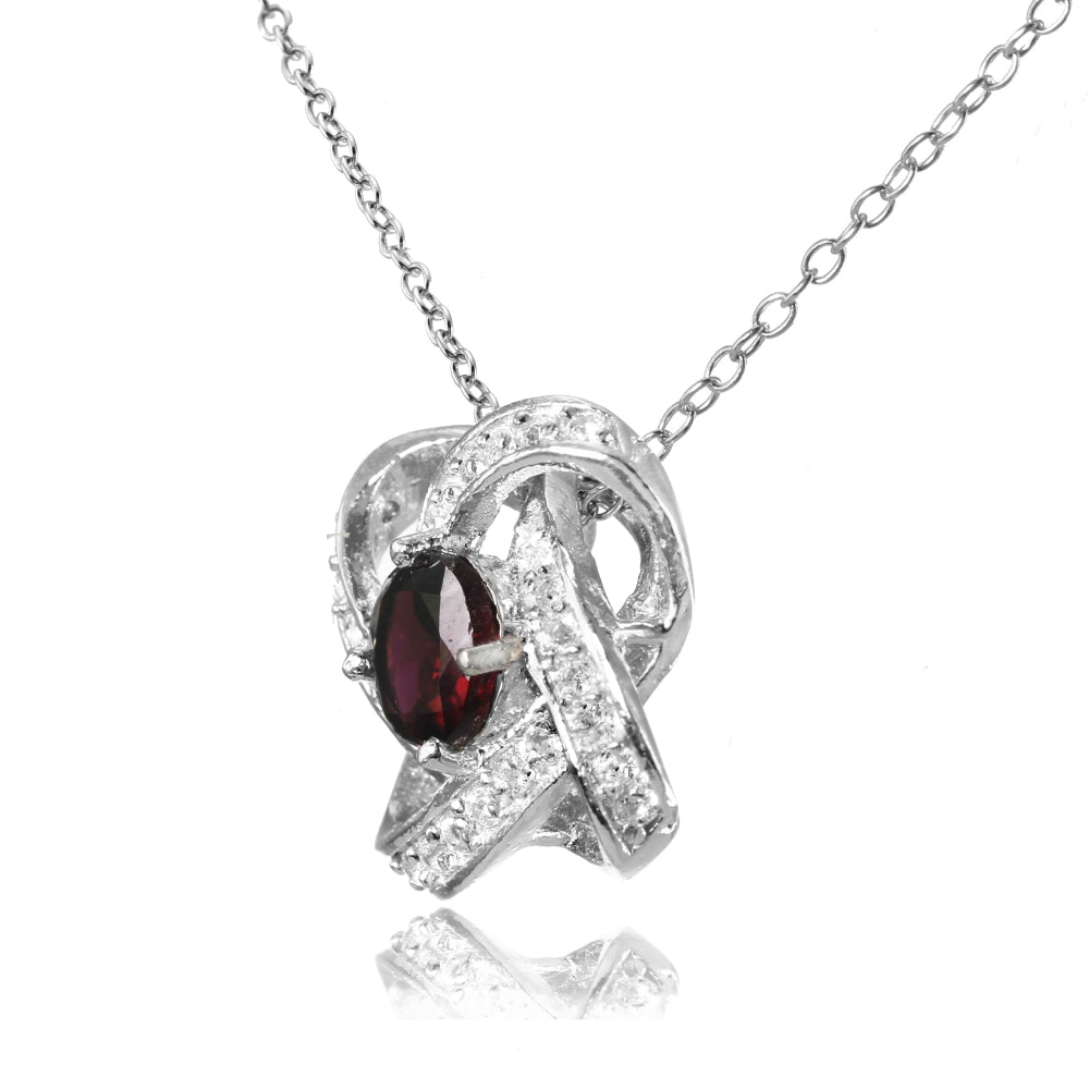 Sterling Silver Garnet and White Topaz Love Knot Necklace-2