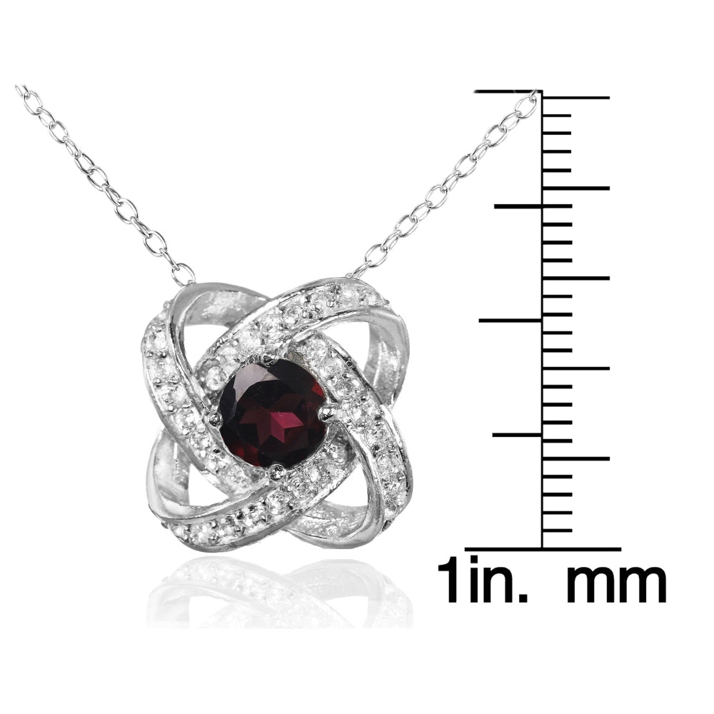 Sterling Silver Garnet and White Topaz Love Knot Necklace-3