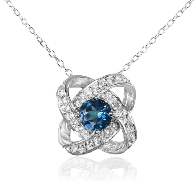 Sterling Silver London Blue and White Topaz Love Knot Necklace