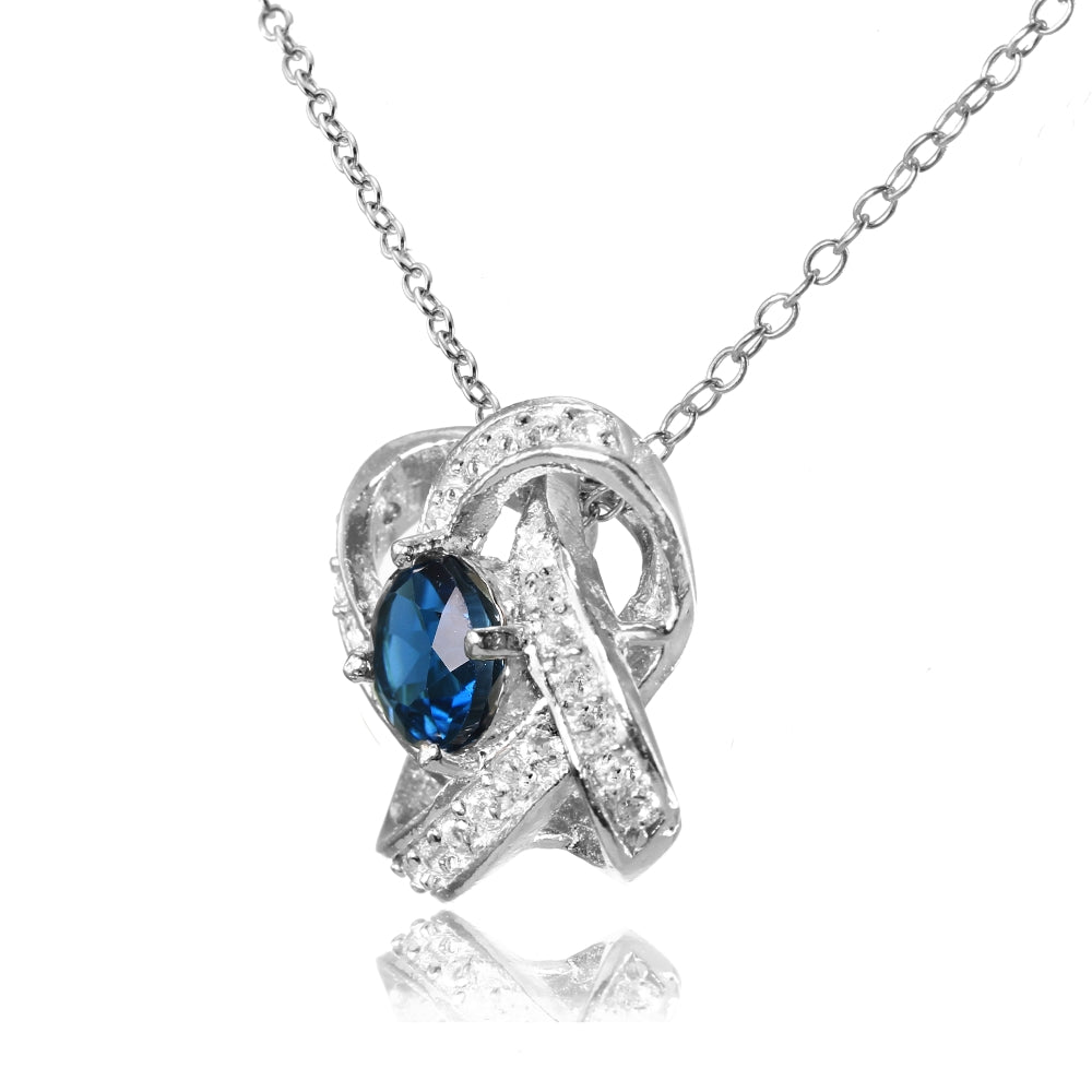 Sterling Silver London Blue and White Topaz Love Knot Necklace-2