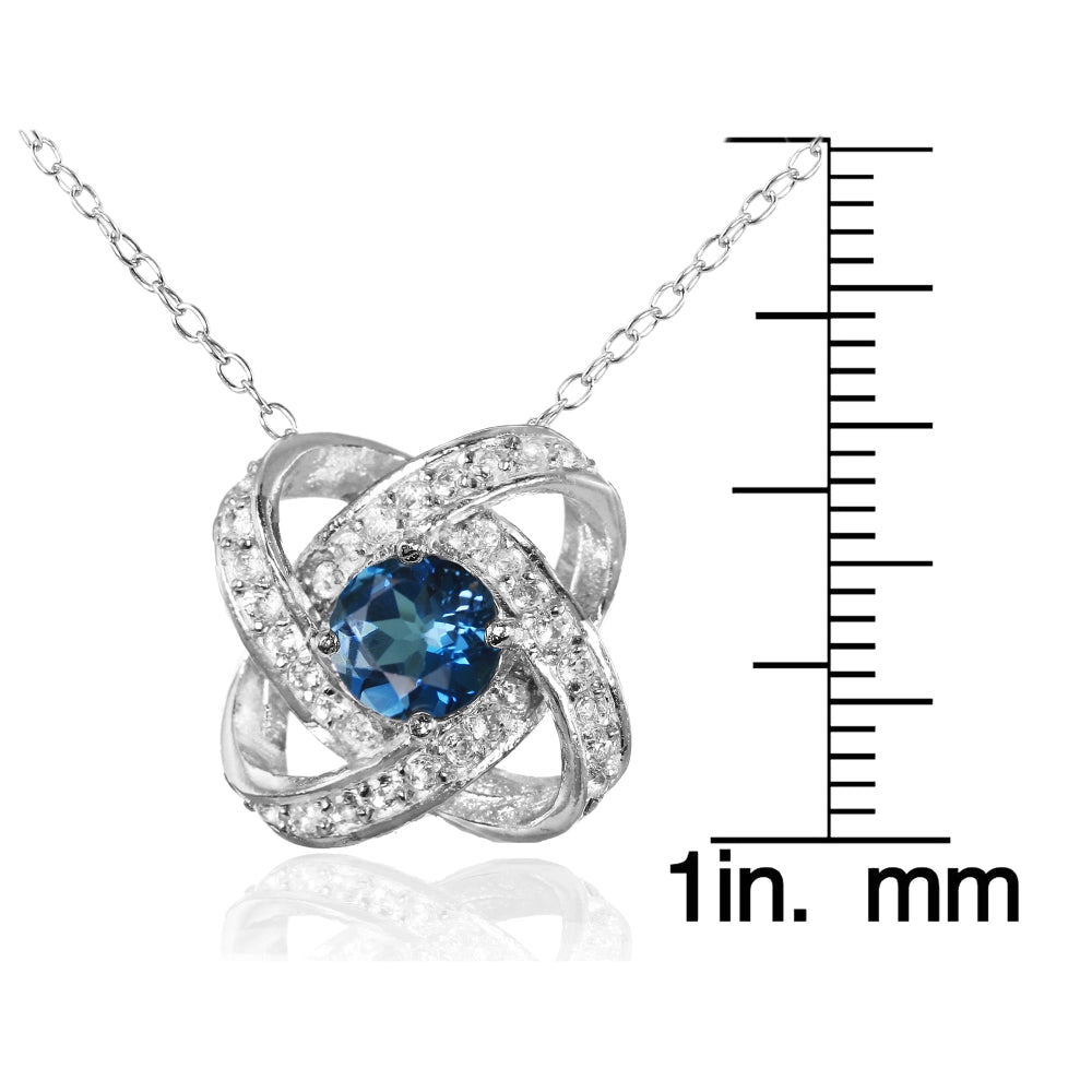 Sterling Silver London Blue and White Topaz Love Knot Necklace-3