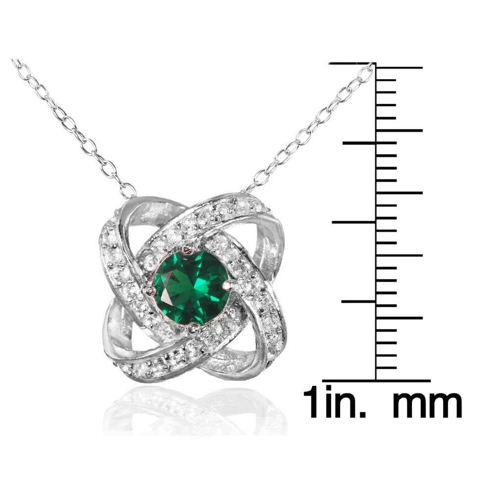 Sterling Silver Created Emerald and White Topaz Love Knot Necklace-3
