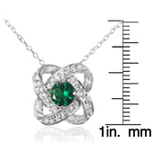 Sterling Silver Created Emerald and White Topaz Love Knot Necklace