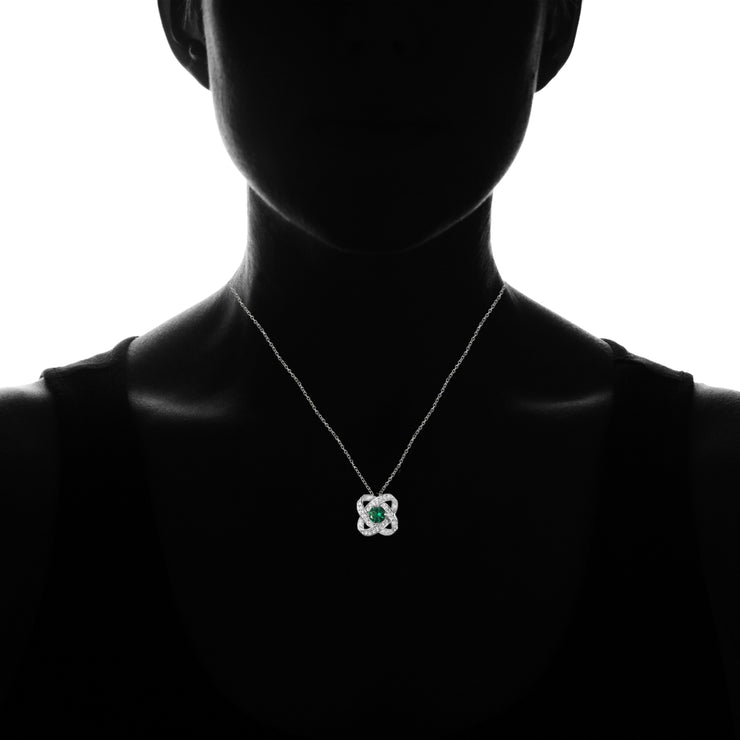 Sterling Silver Created Emerald and White Topaz Love Knot Necklace