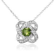 Sterling Silver Peridot and White Topaz Love Knot Necklace