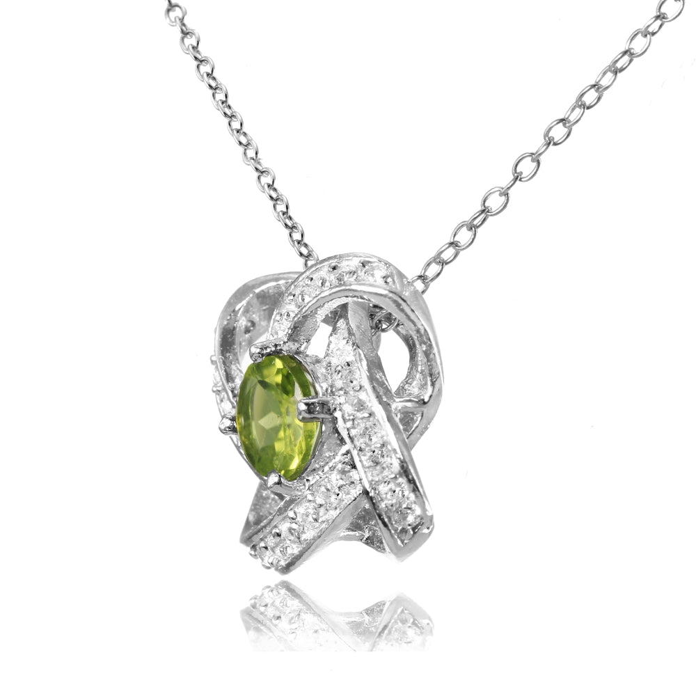 Sterling Silver Peridot and White Topaz Love Knot Necklace-2