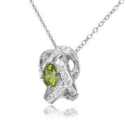 Sterling Silver Peridot and White Topaz Love Knot Necklace