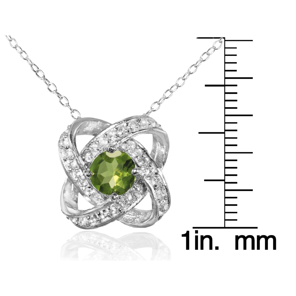 Sterling Silver Peridot and White Topaz Love Knot Necklace-3