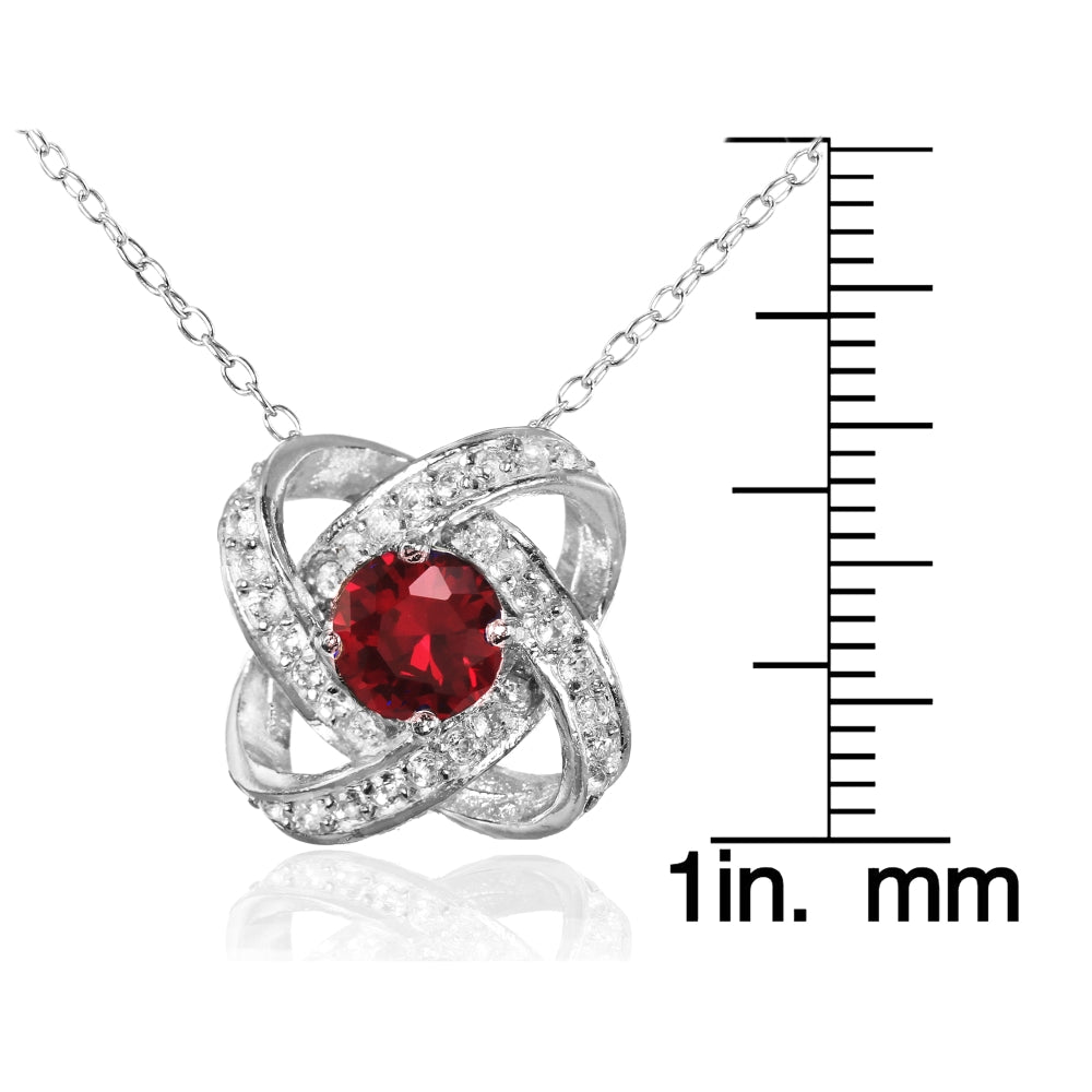 Sterling Silver Created Ruby and White Topaz Love Knot Necklace-3