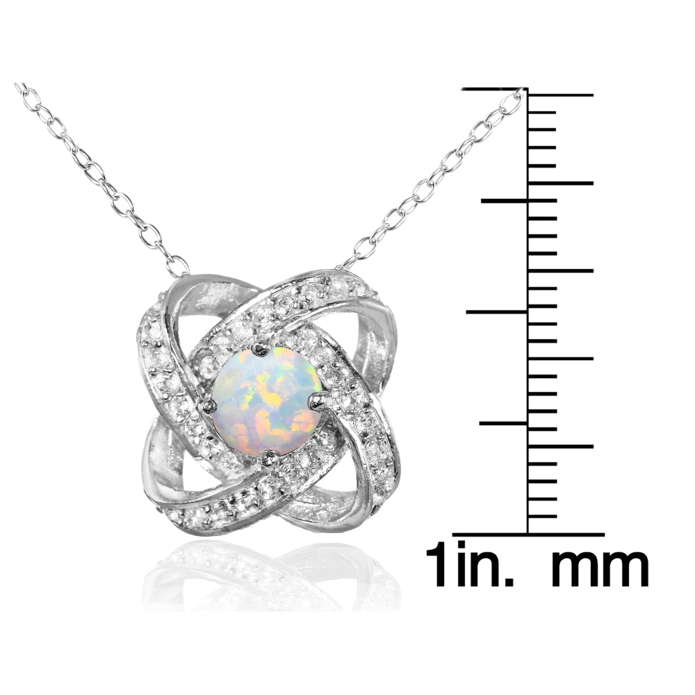 Sterling Silver Created White Opal and White Topaz Love Knot Necklace-3