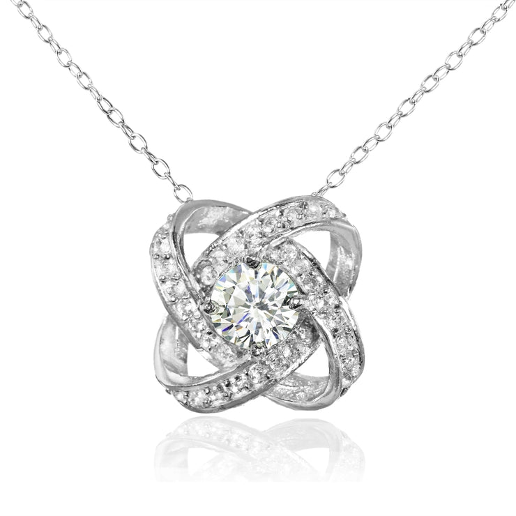 Sterling Silver Cubic Zirconia Love Knot Necklace