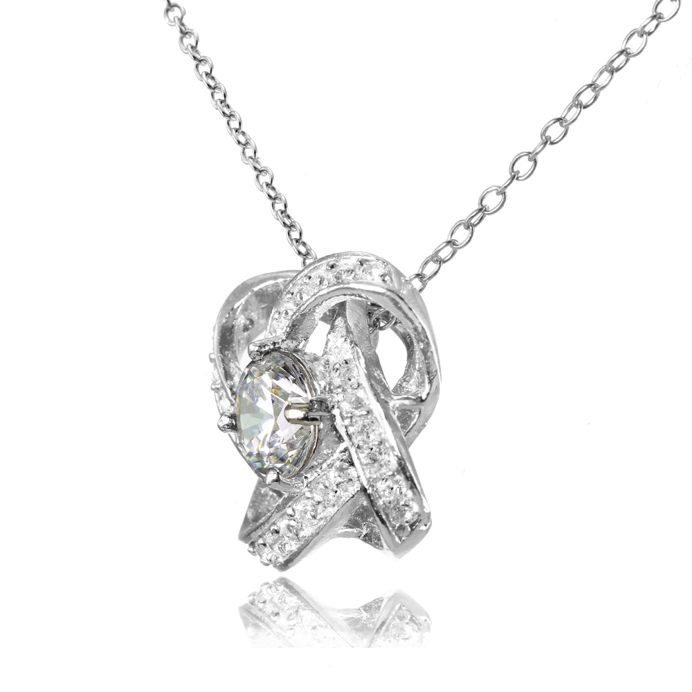 Sterling Silver Cubic Zirconia Love Knot Necklace-2