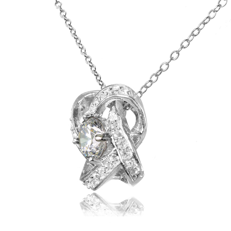 Sterling Silver Cubic Zirconia Love Knot Necklace