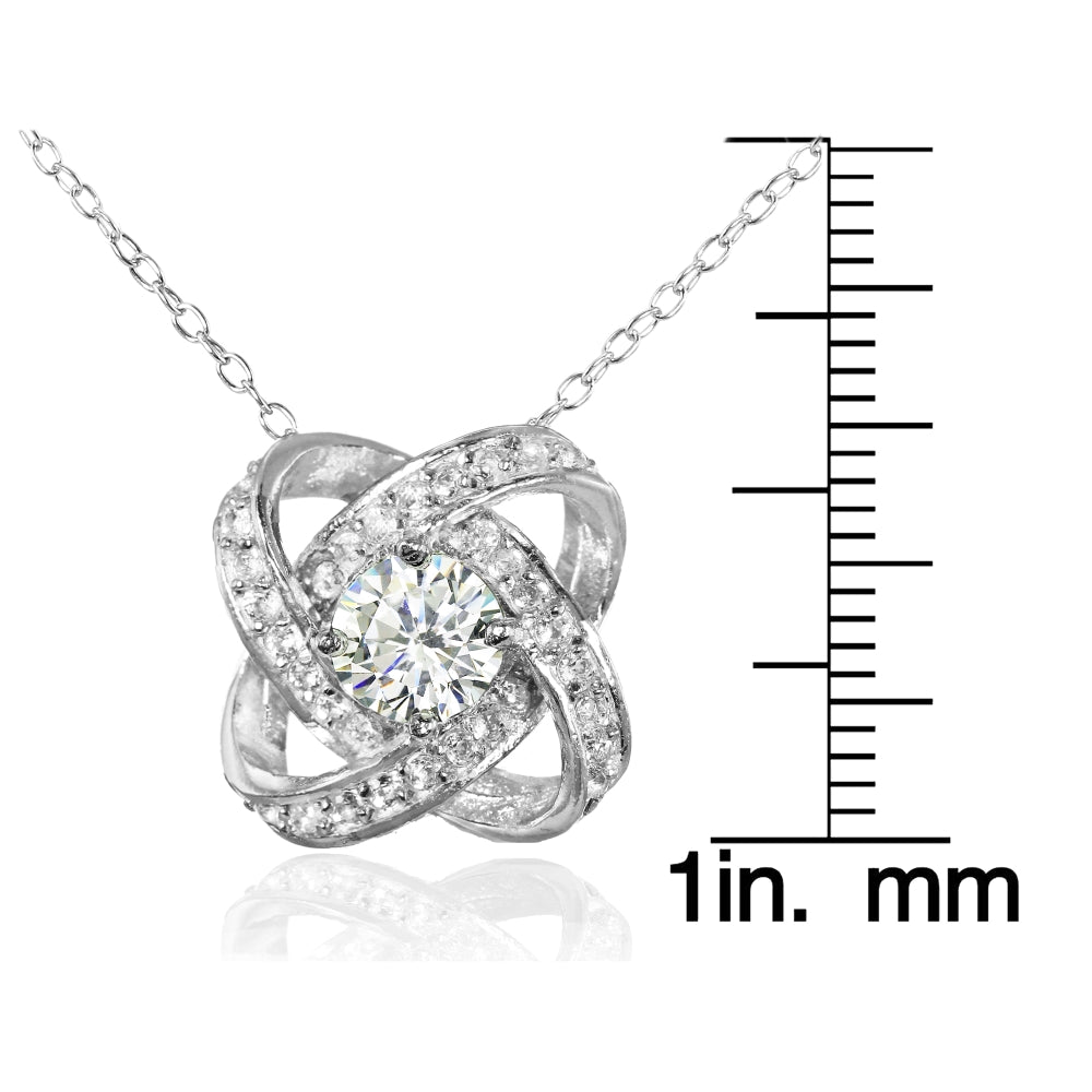Sterling Silver Cubic Zirconia Love Knot Necklace-3