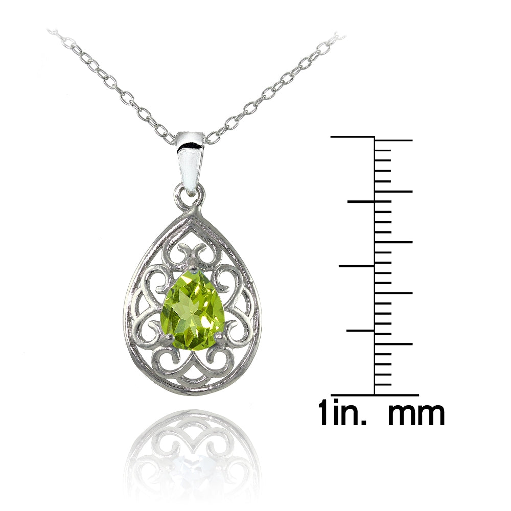 Sterling Silver Peridot Filigree Teardrop Necklace-3