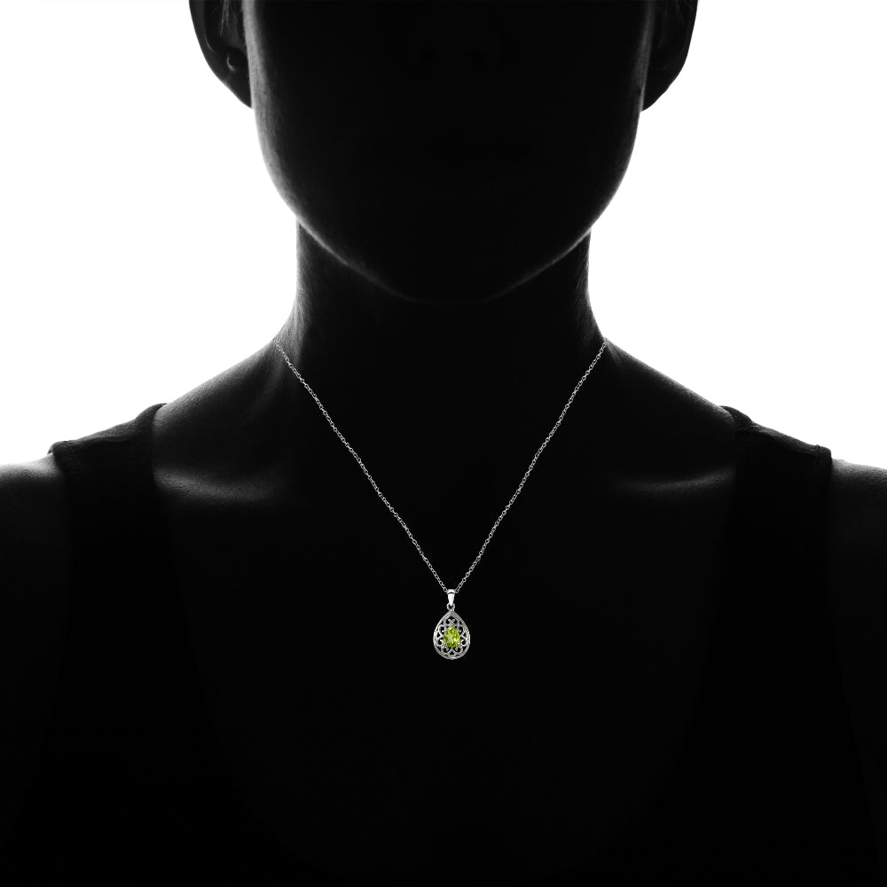 Sterling Silver Peridot Filigree Teardrop Necklace-4