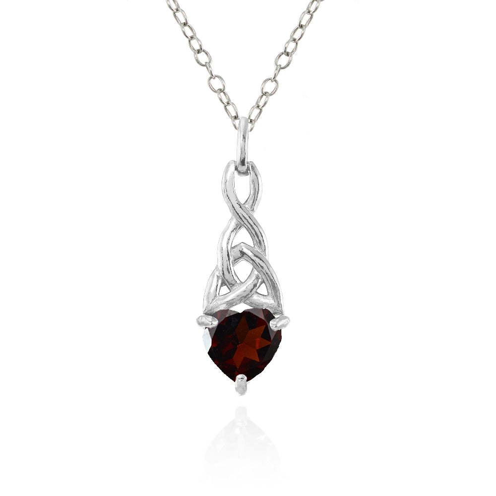 Sterling Silver Garnet Celtic Filigree Heart Drop Necklace