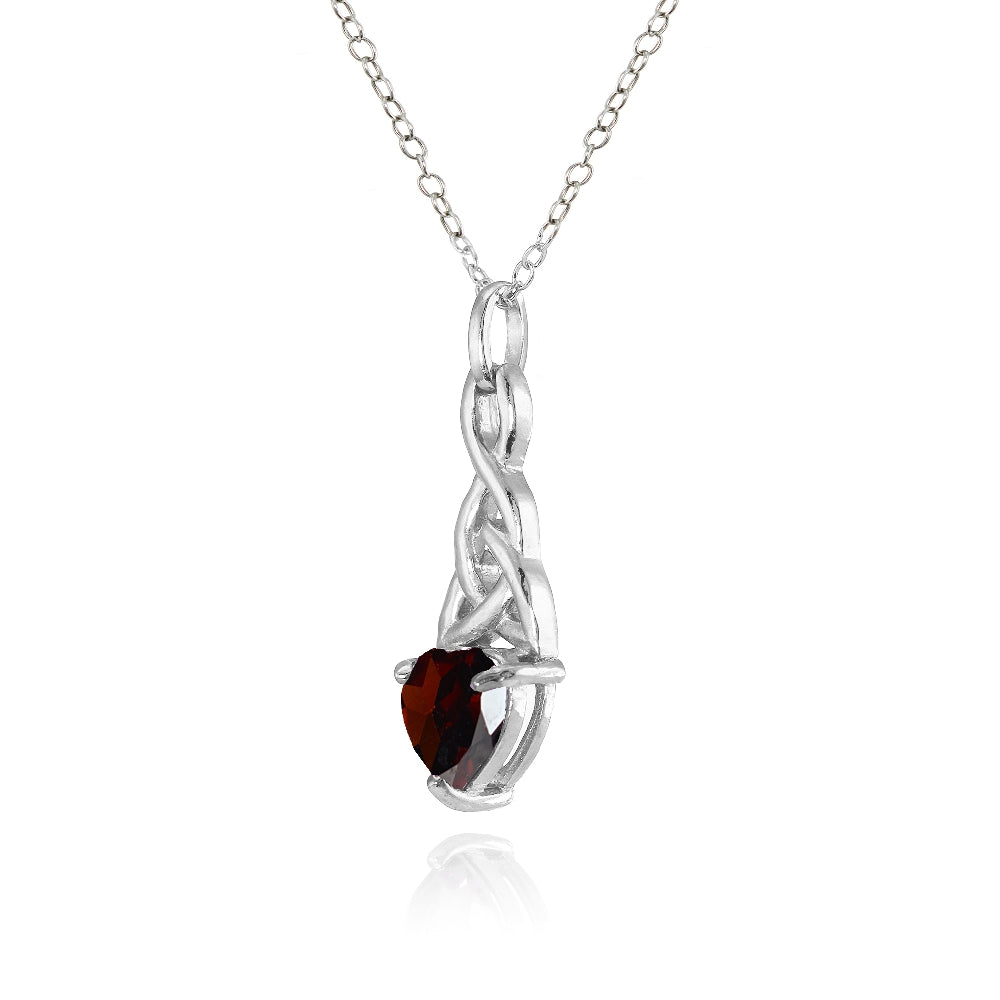 Sterling Silver Garnet Celtic Filigree Heart Drop Necklace-2