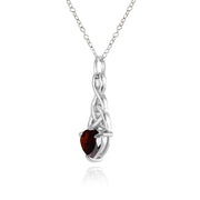 Sterling Silver Garnet Celtic Filigree Heart Drop Necklace