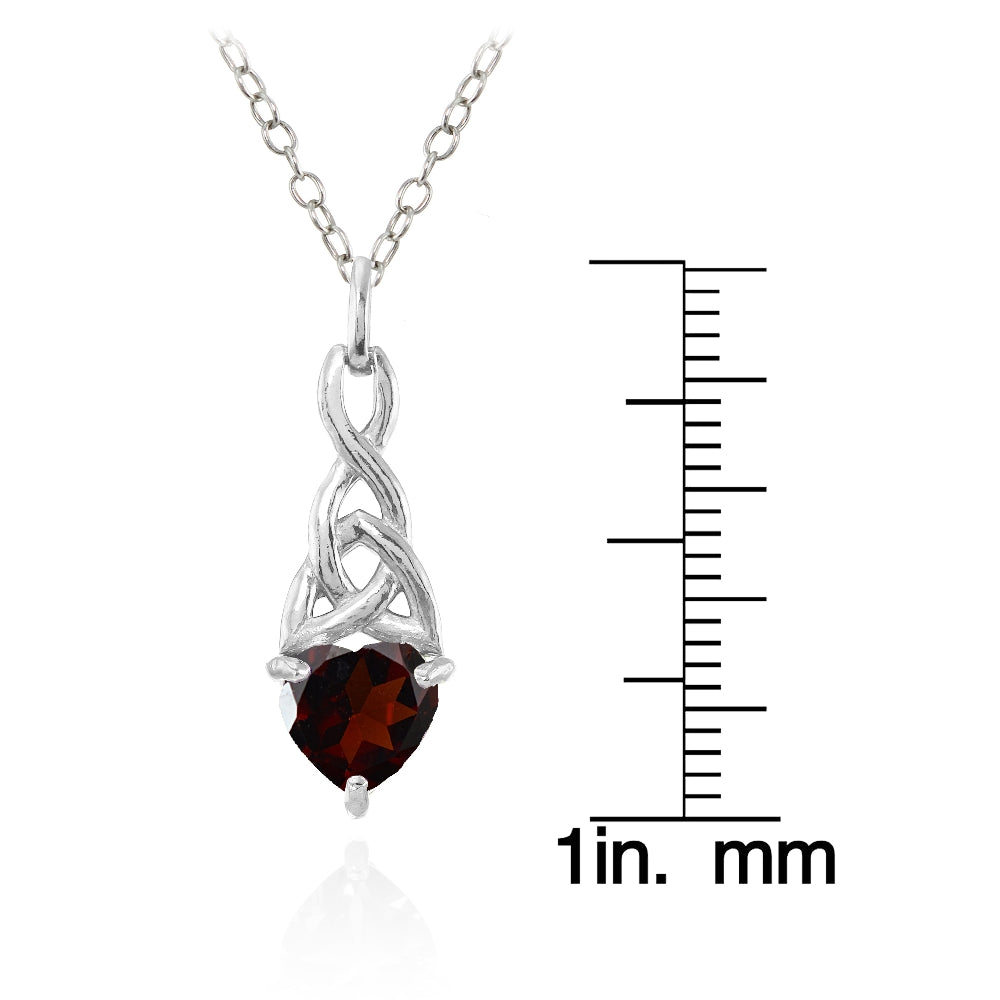 Sterling Silver Garnet Celtic Filigree Heart Drop Necklace-3
