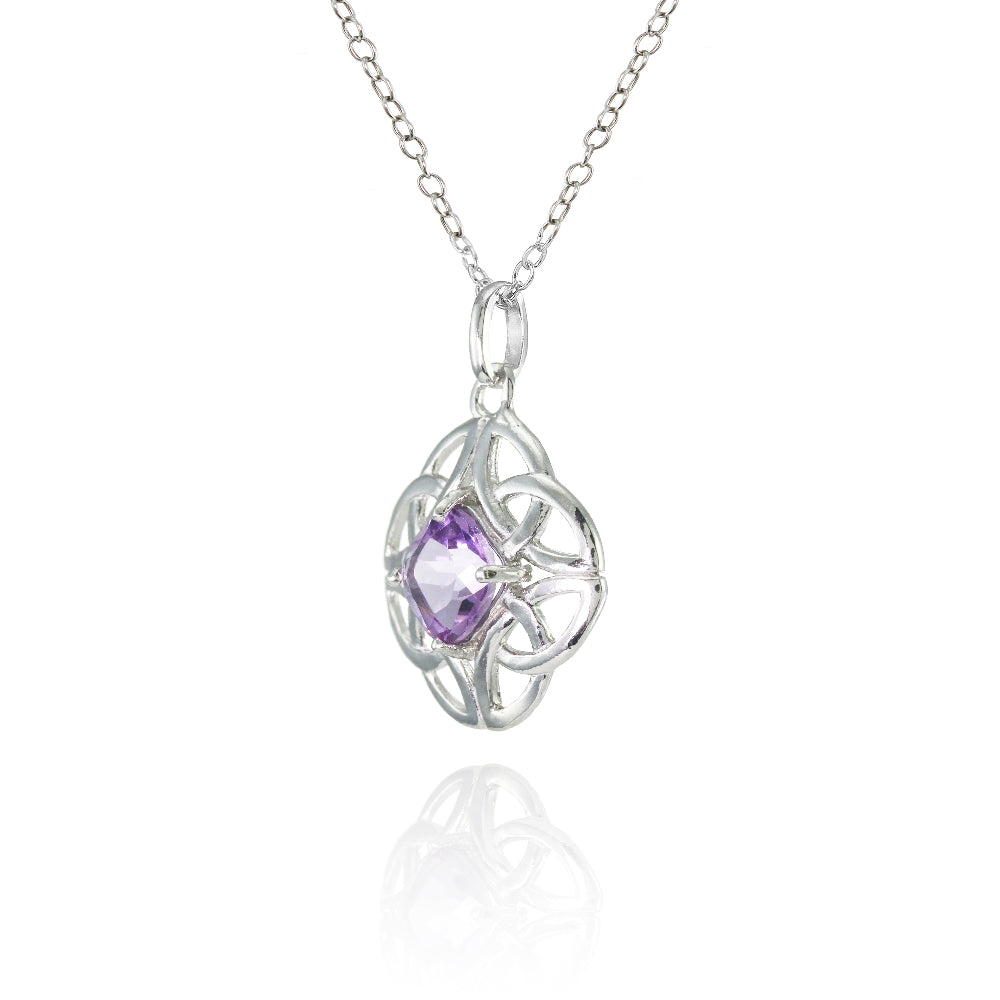 Sterling Silver Amethyst Celtic Filigree Cushion Cut Round Necklace-2