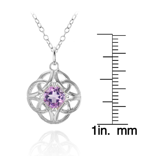 Sterling Silver Amethyst Celtic Filigree Cushion Cut Round Necklace