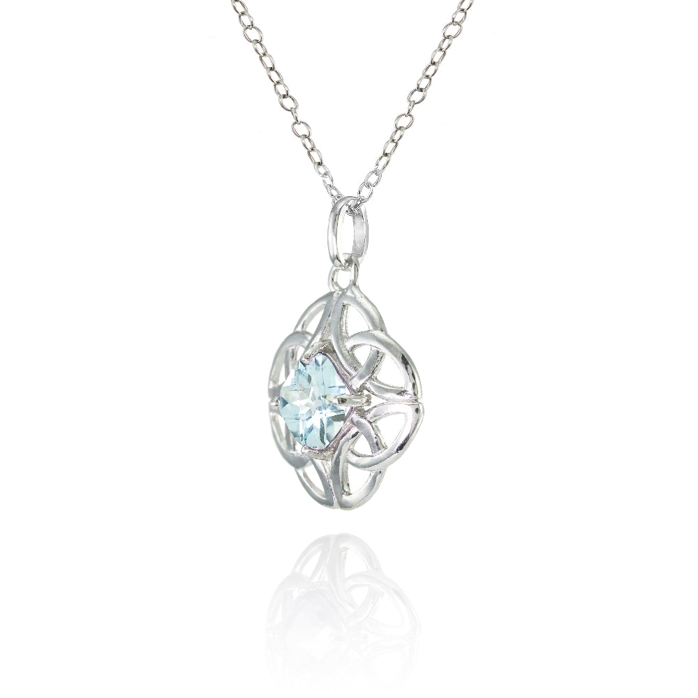 Sterling Silver Blue Topaz Celtic Filigree Cushion Cut Round Necklace-2