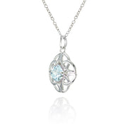 Sterling Silver Blue Topaz Celtic Filigree Cushion Cut Round Necklace