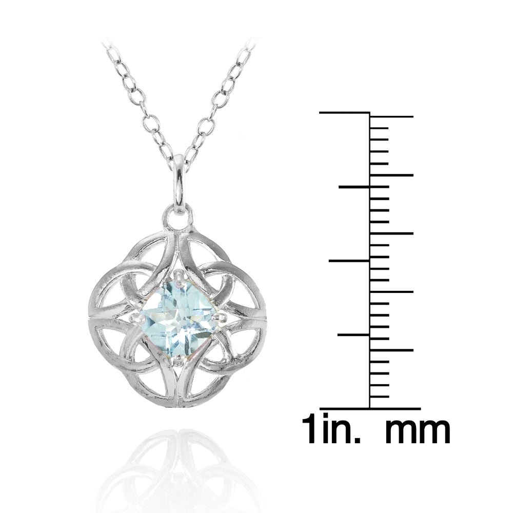Sterling Silver Blue Topaz Celtic Filigree Cushion Cut Round Necklace-3