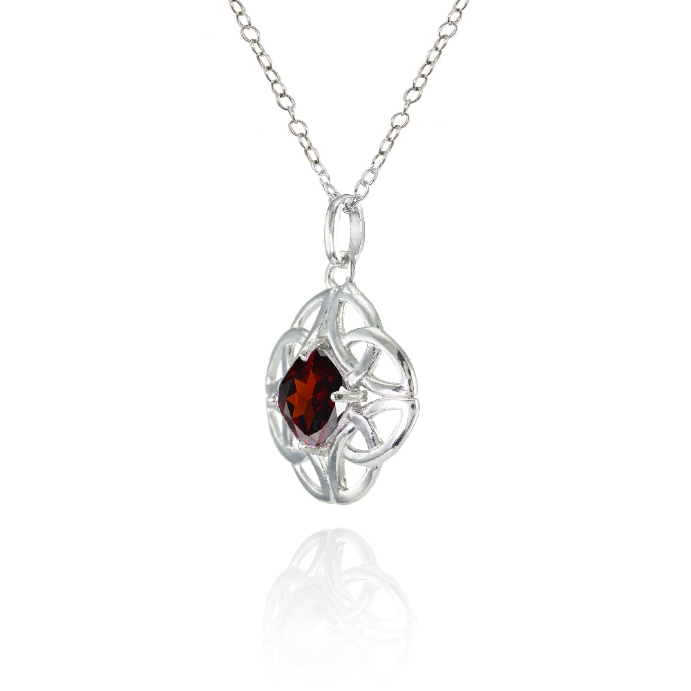Sterling Silver Garnet Celtic Filigree Cushion Cut Round Necklace-2