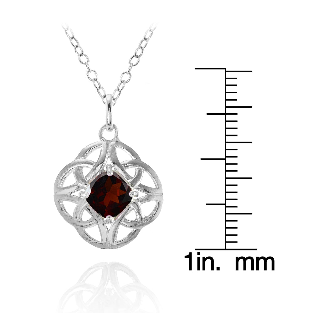 Sterling Silver Garnet Celtic Filigree Cushion Cut Round Necklace-3