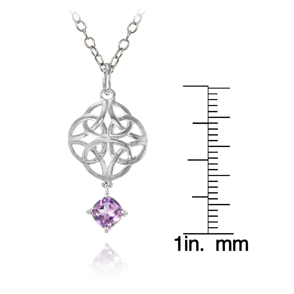 Sterling Silver Amethyst Celtic Filigree Cushion Cut Dangling Necklace-3
