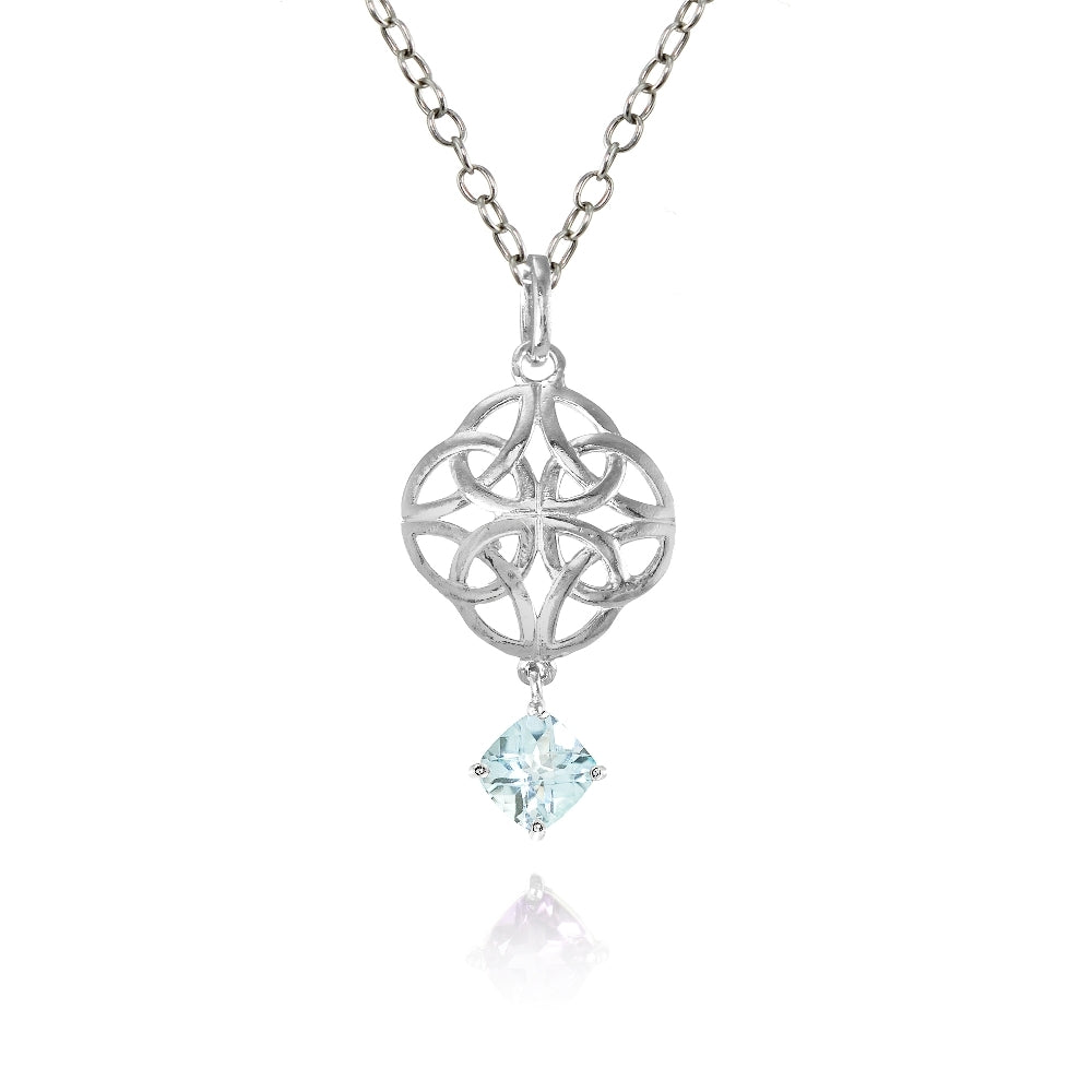 Sterling Silver Blue Topaz Celtic Filigree Cushion Cut Dangling Necklace