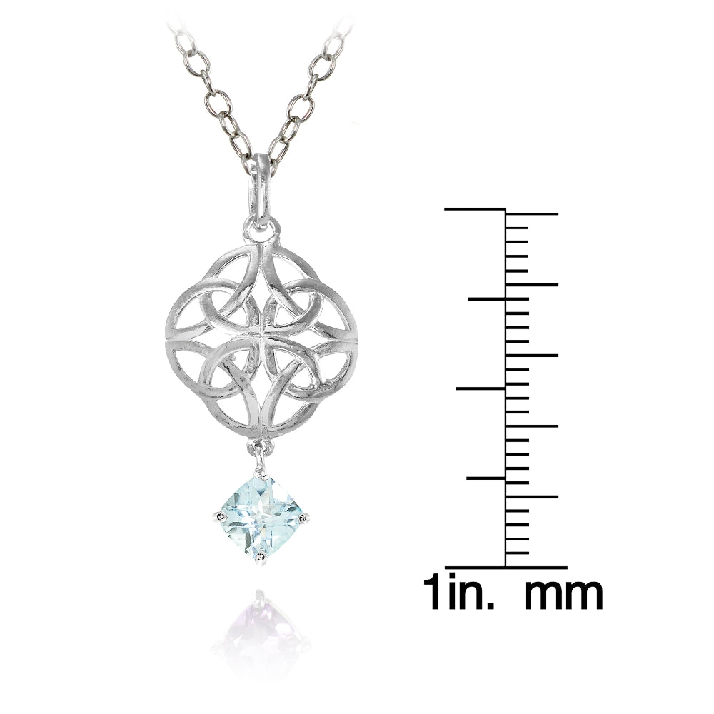 Sterling Silver Blue Topaz Celtic Filigree Cushion Cut Dangling Necklace-3