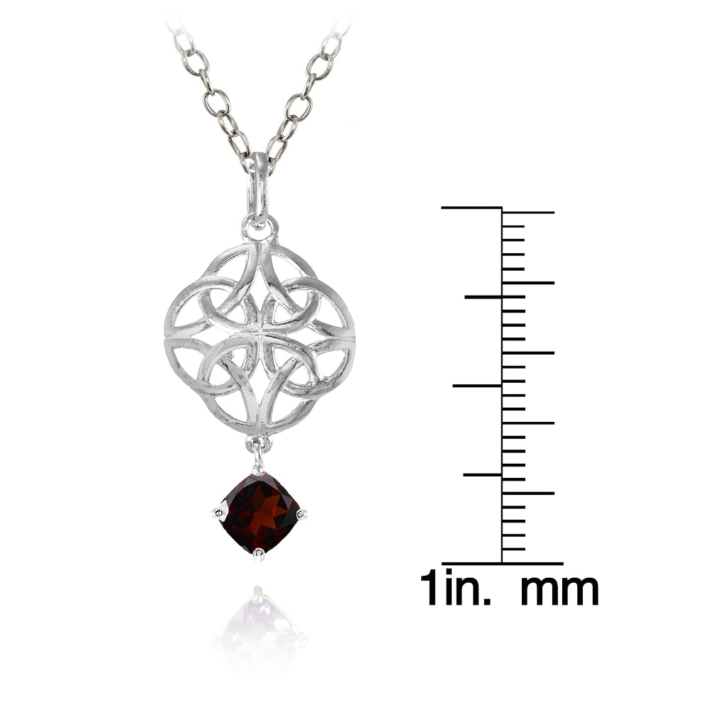 Sterling Silver Garnet Celtic Filigree Cushion Cut Dangling Necklace-3