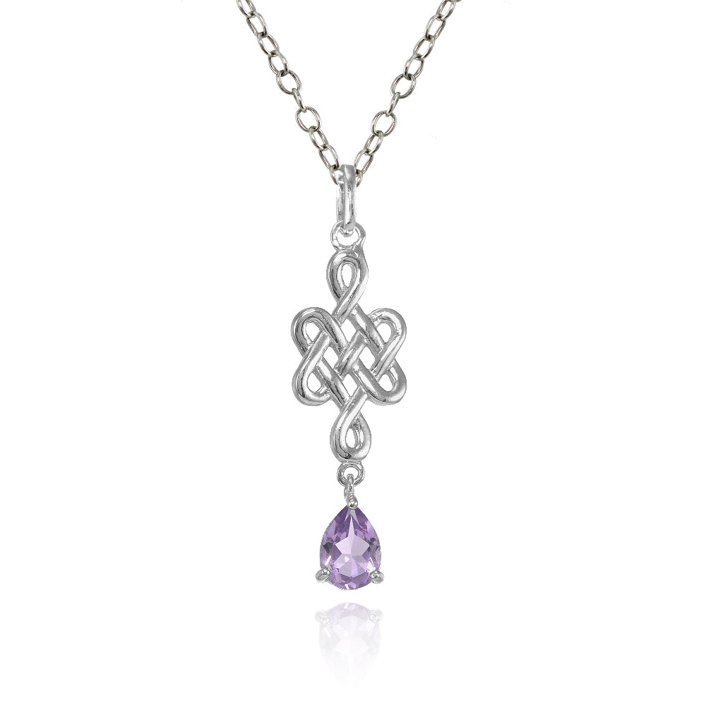 Sterling Silver Amethyst Filigree Teardrop Dangling Necklace