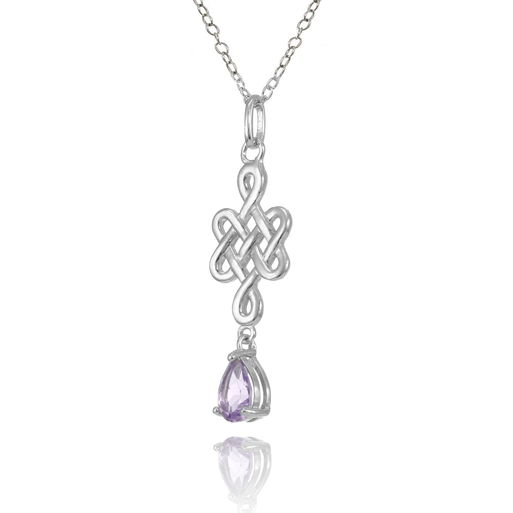 Sterling Silver Amethyst Filigree Teardrop Dangling Necklace-2