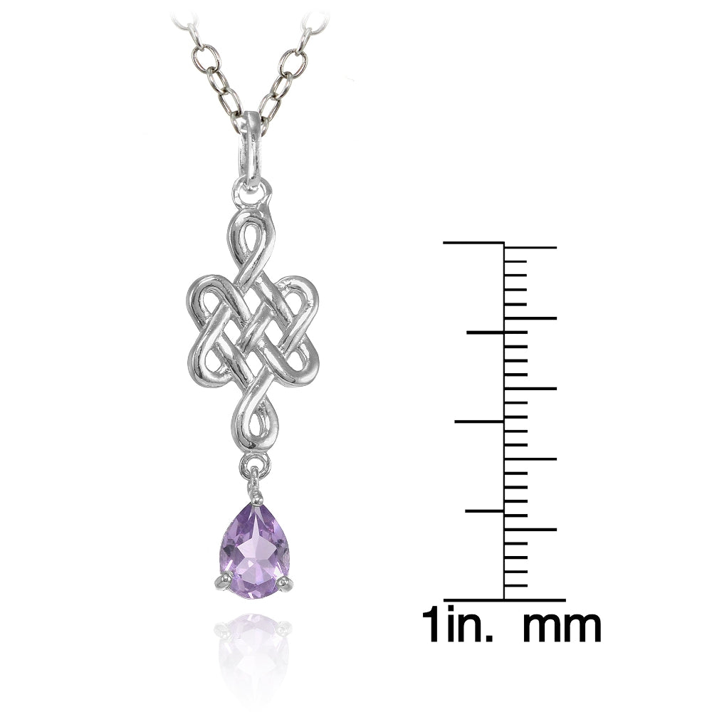 Sterling Silver Amethyst Filigree Teardrop Dangling Necklace-3
