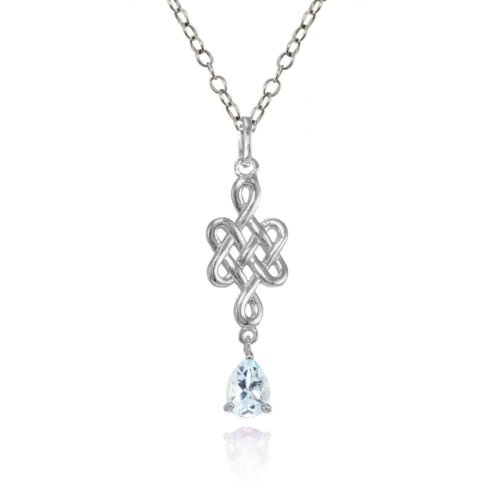 Sterling Silver Blue Topaz Filigree Teardrop Dangling Necklace