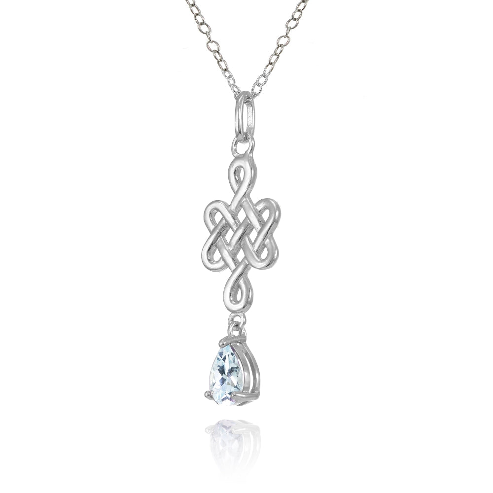 Sterling Silver Blue Topaz Filigree Teardrop Dangling Necklace-2