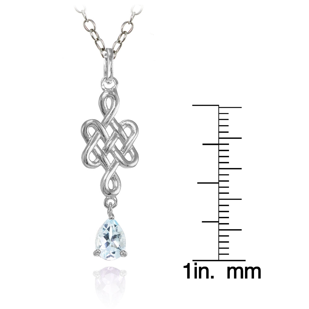 Sterling Silver Blue Topaz Filigree Teardrop Dangling Necklace-3