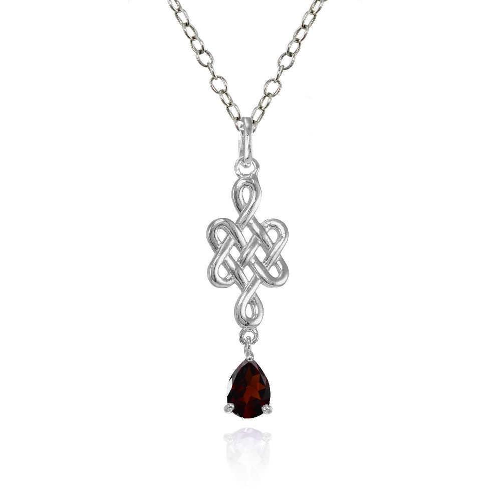 Sterling Silver Garnet Filigree Teardrop Dangling Necklace