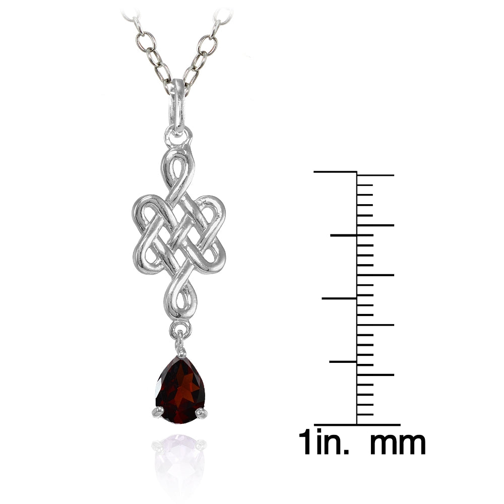 Sterling Silver Garnet Filigree Teardrop Dangling Necklace-3