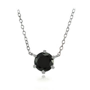 Sterling Silver 7mm Round Black Cubic Zirconia 6-Prong Solitaire Necklace